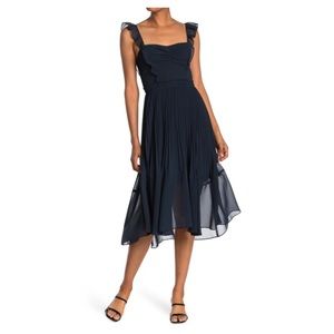 NEW / Club Monaco / Pleated Flounce Dress / Blue